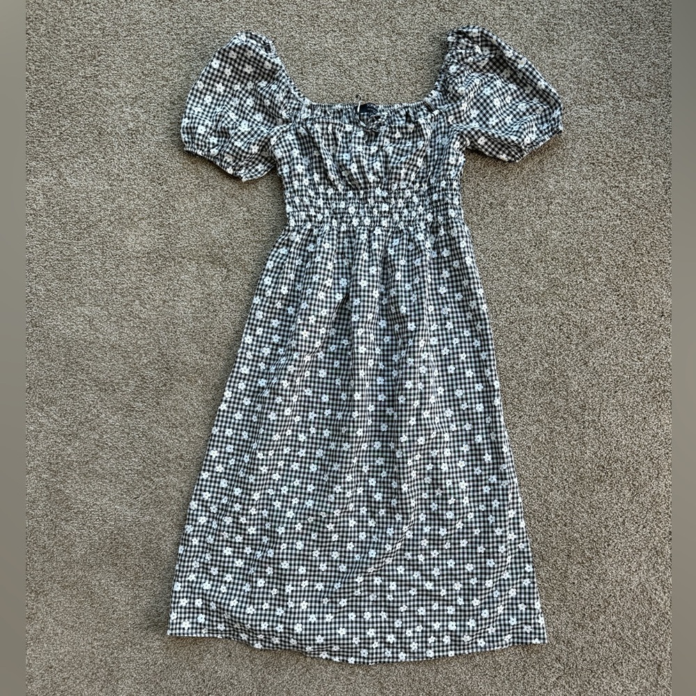 NWT Sophie Rue Gingham Smocked Floral Puff Sleeve Dress - Size XS